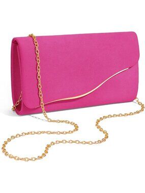 Women’s Rose Red Formal Clutch Purse Elegant Evening Bag Detachable Chain Strap